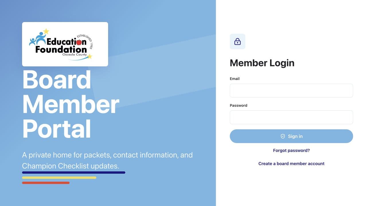 Education Foundation board-member portal public sign-in page